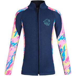 Kids Wetsuit Top 2.5mm Neoprene Front Zip Long Sleeve Wetsuit Jacket for Boys and Girls Wet Suit Top for Surfing Swimming Diving Water Sport