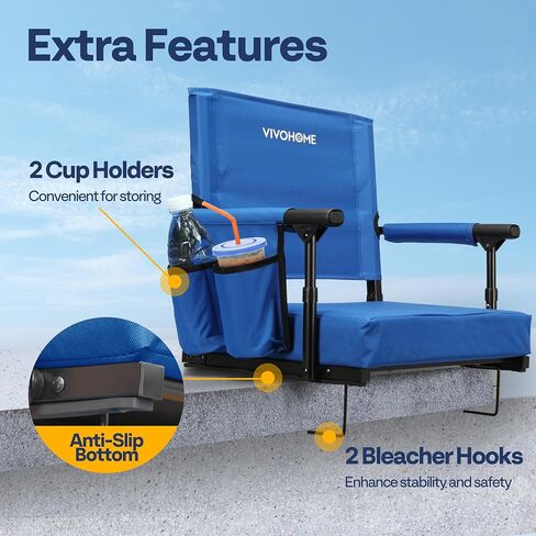 VIVOHOME Stadium Seats with Back Support and Cushion, 2 Pack Portable Bleacher Chairs with Cup Holder and Shoulder Strap in Saudi Arabia