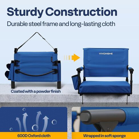 VIVOHOME Stadium Seats with Back Support and Cushion, 2 Pack Portable Bleacher Chairs with Cup Holder and Shoulder Strap in Saudi Arabia