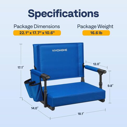 VIVOHOME Stadium Seats with Back Support and Cushion, 2 Pack Portable Bleacher Chairs with Cup Holder and Shoulder Strap in Saudi Arabia