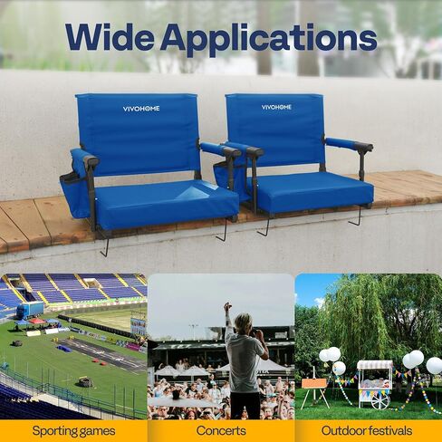 VIVOHOME Stadium Seats with Back Support and Cushion, 2 Pack Portable Bleacher Chairs with Cup Holder and Shoulder Strap in Saudi Arabia