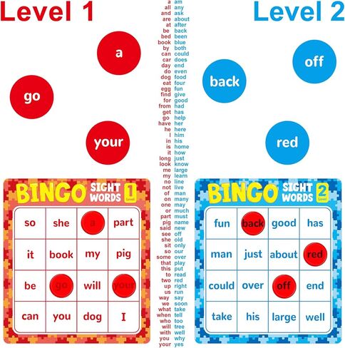OUNENO Sight Word Bingo Game Cards, 120 Sight Words Level 1and 2 Learn to Read Vocabulary Dolch's Fry's Words Lists for Classroom Home Game in Saudi Arabia