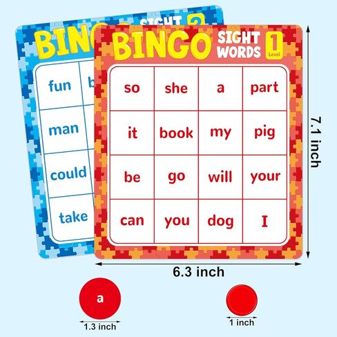 OUNENO Sight Word Bingo Game Cards, 120 Sight Words Level 1and 2 Learn to Read Vocabulary Dolch's Fry's Words Lists for Classroom Home Game in Saudi Arabia