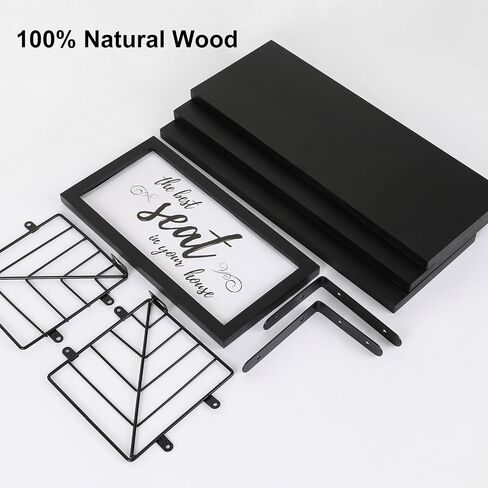 Fixwal Bathroom Floating Shelves for Wall Decor Over Toilet with Wooden Storage Basket Bathroom Pictures for Wall Decor - Black in Saudi Arabia