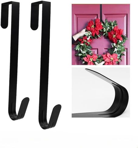 Christmas Wreath Hooks, Black Hooks Behind The Door, Decorated with Metal Wreath Hooks, Measuring 38cm in Length in Black (2 pcs) in Saudi Arabia