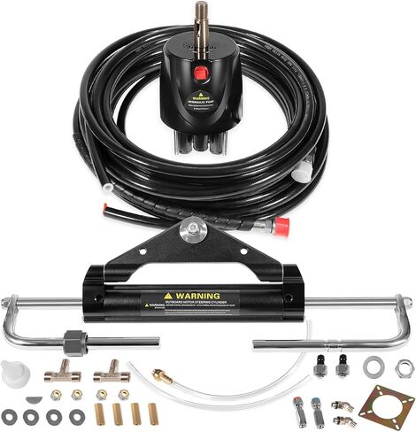 Upgrade 150HP Hydraulic Outboard Steering Kit,Built-in Two-Way Lock Cylinder, 409.7 kgf Output Force,150 HP Helm Pump,26ft Cuttable Hoses for Single-Engine Boats,Pontoons, Fishing Boats & Inflatables in Saudi Arabia