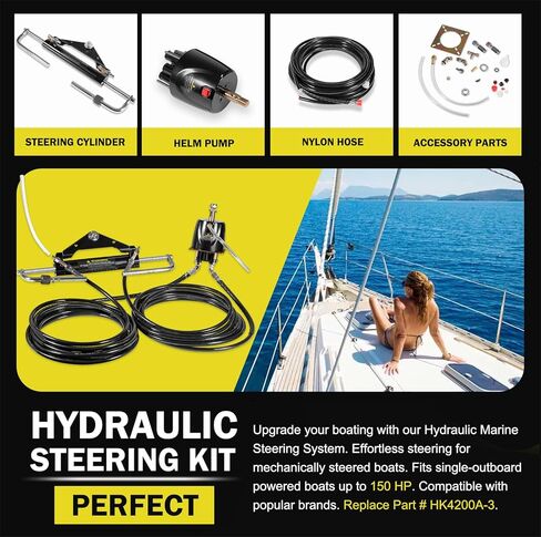 Upgrade 150HP Hydraulic Outboard Steering Kit,Built-in Two-Way Lock Cylinder, 409.7 kgf Output Force,150 HP Helm Pump,26ft Cuttable Hoses for Single-Engine Boats,Pontoons, Fishing Boats & Inflatables in Saudi Arabia