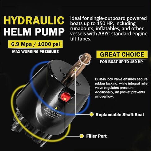 Upgrade 150HP Hydraulic Outboard Steering Kit,Built-in Two-Way Lock Cylinder, 409.7 kgf Output Force,150 HP Helm Pump,26ft Cuttable Hoses for Single-Engine Boats,Pontoons, Fishing Boats & Inflatables in Saudi Arabia
