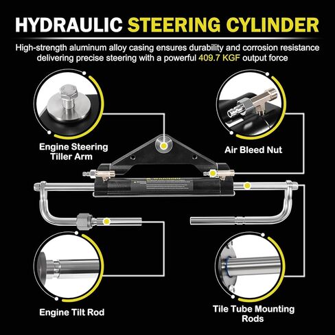 Upgrade 150HP Hydraulic Outboard Steering Kit,Built-in Two-Way Lock Cylinder, 409.7 kgf Output Force,150 HP Helm Pump,26ft Cuttable Hoses for Single-Engine Boats,Pontoons, Fishing Boats & Inflatables in Saudi Arabia