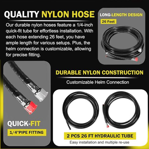 Upgrade 150HP Hydraulic Outboard Steering Kit,Built-in Two-Way Lock Cylinder, 409.7 kgf Output Force,150 HP Helm Pump,26ft Cuttable Hoses for Single-Engine Boats,Pontoons, Fishing Boats & Inflatables in Saudi Arabia