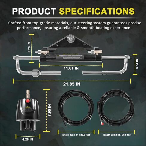 Upgrade 150HP Hydraulic Outboard Steering Kit,Built-in Two-Way Lock Cylinder, 409.7 kgf Output Force,150 HP Helm Pump,26ft Cuttable Hoses for Single-Engine Boats,Pontoons, Fishing Boats & Inflatables in Saudi Arabia