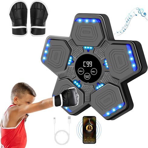 آلة ملاكمة موسيقية للنساء المراهقات والأطفال، معدات ملاكمة بلوتوث ذكية مع قفازات ملاكمة، آلة ملاكمة إلكترونية مثبتة على الحائط للتمرين في صالة الألعاب الرياضية المنزلية في الداخل in Kuwait