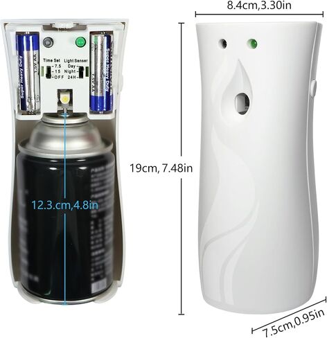 قطعتان من موزع رذاذ معطر الهواء الأوتوماتيكي، قائم بذاته أو مثبت على الحائط، موزع عطر تلقائي لبخاخ الأيروسول للفندق والمكتب وغرفة المعيشة والحمام والمكان التجاري (أبيض) in Saudi Arabia