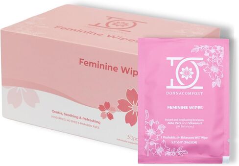 Flushable Feminine Wipes - PH balanced, Fragrance free | Sensitive Formula with Aloe Vera and Vitamin E (30 Individually wrapped singles) in Saudi Arabia