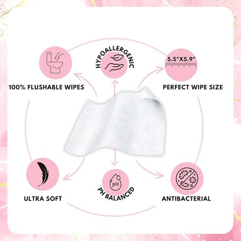 Flushable Feminine Wipes - PH balanced, Fragrance free | Sensitive Formula with Aloe Vera and Vitamin E (30 Individually wrapped singles) in Saudi Arabia