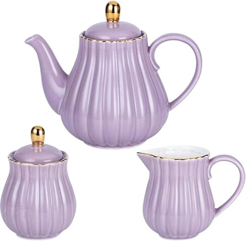 Jusalpha Fine China Pink Teapot and Creamer Sugar Bowl Set, TW (Purple) in Saudi Arabia