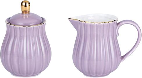 Jusalpha Fine China Pink Teapot and Creamer Sugar Bowl Set, TW (Purple) in Saudi Arabia