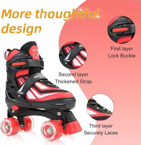 PAPAISON Kids Roller Skates for Boys Girls, 4 Size Adjustable Rollerskates with Light Up Wheels for Kids Ages 4-12 in Saudi Arabia