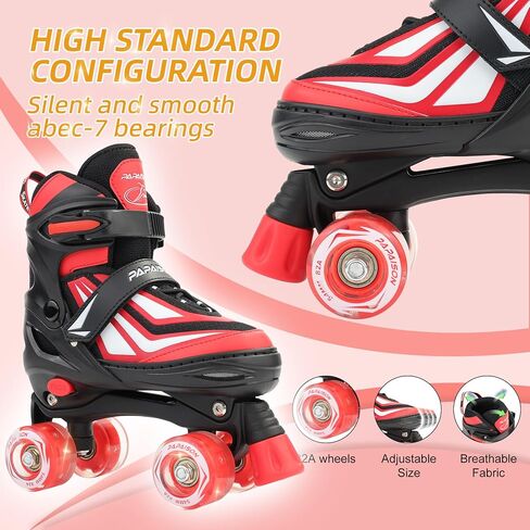 PAPAISON Kids Roller Skates for Boys Girls, 4 Size Adjustable Rollerskates with Light Up Wheels for Kids Ages 4-12 in Saudi Arabia
