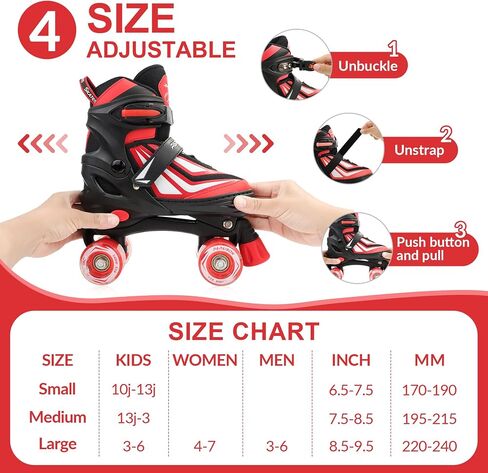 PAPAISON Kids Roller Skates for Boys Girls, 4 Size Adjustable Rollerskates with Light Up Wheels for Kids Ages 4-12 in Saudi Arabia