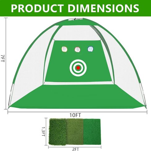 howtrue جولف ضرب صافي ممارسة الغولف صافي 10x7ft تدريب الغولف للفناء الخلفي القيادة التقطيع سوينغ مع متعددة تأثير الهدف ثلاثي العشب حصيرة المطاط المحملة ممارسة الكرة حمل حقيبة داخلي في الهواء الطلق هدية in Kuwait