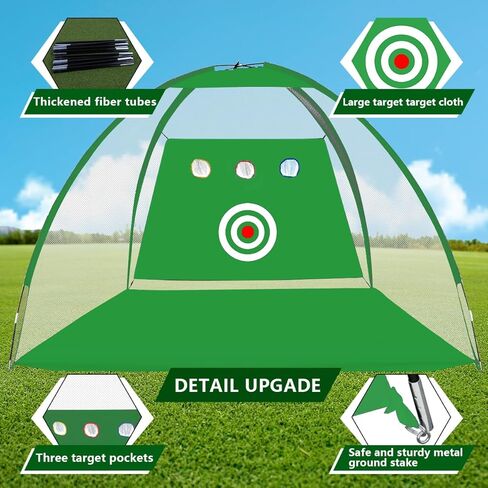 howtrue جولف ضرب صافي ممارسة الغولف صافي 10x7ft تدريب الغولف للفناء الخلفي القيادة التقطيع سوينغ مع متعددة تأثير الهدف ثلاثي العشب حصيرة المطاط المحملة ممارسة الكرة حمل حقيبة داخلي في الهواء الطلق هدية in Kuwait