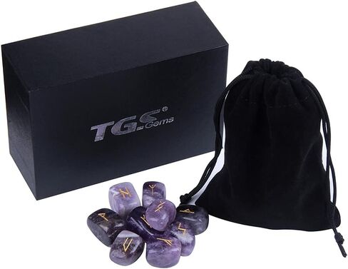 TGS Gems Amethyst Rune Stones Set Engraved Pagan Lettering with Instruction Booklet and Velvet Pouch in Saudi Arabia