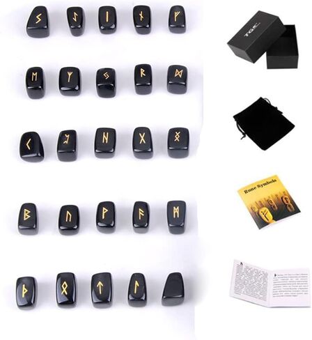 TGS Gems Amethyst Rune Stones Set Engraved Pagan Lettering with Instruction Booklet and Velvet Pouch in Saudi Arabia