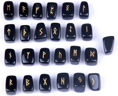 TGS Gems Amethyst Rune Stones Set Engraved Pagan Lettering with Instruction Booklet and Velvet Pouch in Saudi Arabia