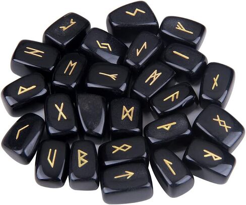 TGS Gems Amethyst Rune Stones Set Engraved Pagan Lettering with Instruction Booklet and Velvet Pouch in Saudi Arabia