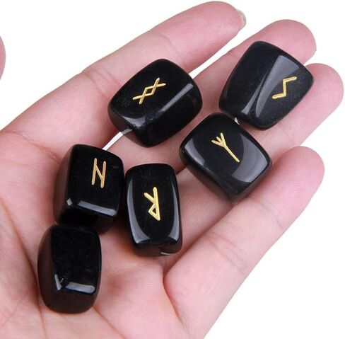TGS Gems Amethyst Rune Stones Set Engraved Pagan Lettering with Instruction Booklet and Velvet Pouch in Saudi Arabia