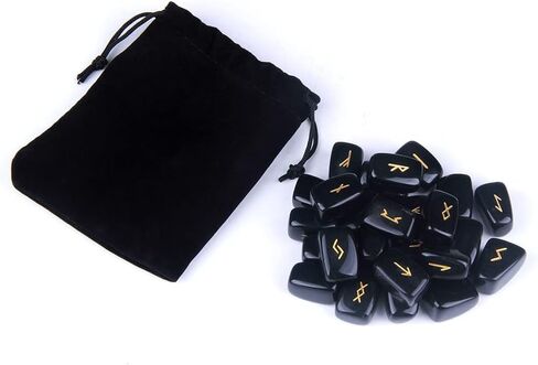 TGS Gems Amethyst Rune Stones Set Engraved Pagan Lettering with Instruction Booklet and Velvet Pouch in Saudi Arabia
