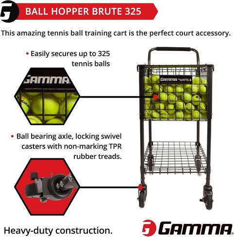 GAMMA Sports Brute 325، تحمل 325 كرة تنس، عربة تعليمية متميزة، معدات رياضية فريدة من نوعها، سعة كرة كبيرة، شديدة التحمل، ملحقات تدريب مثالية in Kuwait