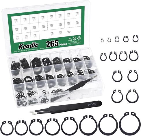 Keadic 266Pcs 21 Sizes Alloy Steel C-Clip External Retaining Rings Assortment Kit, [M4 to M28] Circlip Snap Rings C Clips for Grooved Shafts Pins Studs in Saudi Arabia