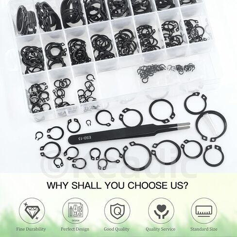 Keadic 266Pcs 21 Sizes Alloy Steel C-Clip External Retaining Rings Assortment Kit, [M4 to M28] Circlip Snap Rings C Clips for Grooved Shafts Pins Studs in Saudi Arabia