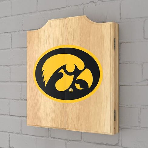 Trademark Global Dart Board Cabinet Set - University of Iowa Dart Board with 6 Steel Tip Darts, Scoreboard, Hanging Wood Cupboard in Saudi Arabia