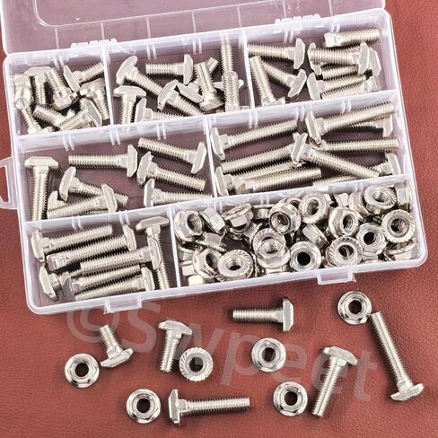 Swpeet 80Pcs 4 Sizes European Standard 20 Series M5 x 10/12/16/20mm T Slot Drop-in Bolt and Nickel M5 Flange Nut Assortment Kit, Thread T Slot, Drop-in Bolt T-Bolt, Hammer Head Bolt, T Screw Stud in Saudi Arabia
