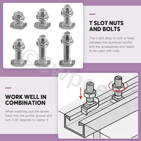 Swpeet 80Pcs 4 Sizes European Standard 20 Series M5 x 10/12/16/20mm T Slot Drop-in Bolt and Nickel M5 Flange Nut Assortment Kit, Thread T Slot, Drop-in Bolt T-Bolt, Hammer Head Bolt, T Screw Stud in Saudi Arabia