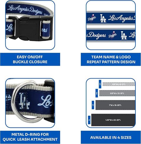 طوق MLB PET للكلاب من لوس أنجلوس دودجرز، صغير. طوق فريق البيسبول للكلاب والقطط. طوق للكلاب والقطط لامع وملون مرخص من MLB in Saudi Arabia