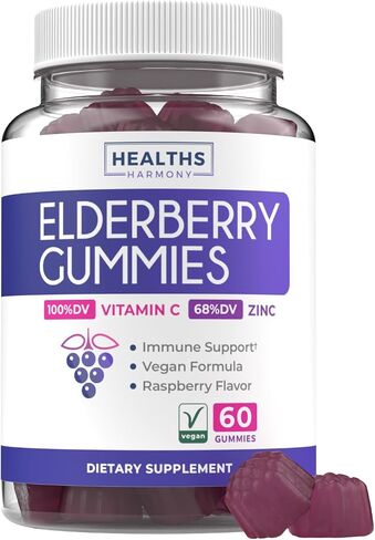Elderberry Gummies for Adults with Vitamin C & Zinc (1 Months Supply) 60 Delicious Raspberry Flavor Gummy - Immune Support Supplement for Adults - Vegetarian Sambucus Elderberry Gummies (No Pills) in Kuwait