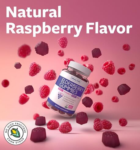 Elderberry Gummies for Adults with Vitamin C & Zinc (1 Months Supply) 60 Delicious Raspberry Flavor Gummy - Immune Support Supplement for Adults - Vegetarian Sambucus Elderberry Gummies (No Pills) in Kuwait