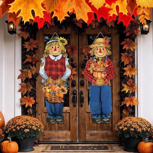 2 جهاز كمبيوتر شخصى سقوط فزاعة معلقة علامة سقوط خشبية ترحيب ديكور فزاعة باب علامة الخريف ديكور المنزل الشكر فزاعة ديكور لخريف الحصاد الشكر ديكور المنزل 26.4 × 9.7 بوصة in Kuwait