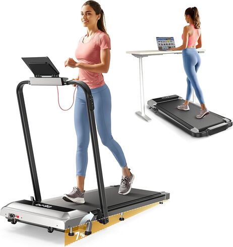 Walking Pad Under Desk Treadmill with Incline and Handle Bar, 2 in 1 Folding Treadmill for Home/Office Small, Portable Compact Treadmill with Remote Control, APP & LED Display 300LBS Capacity in Saudi Arabia