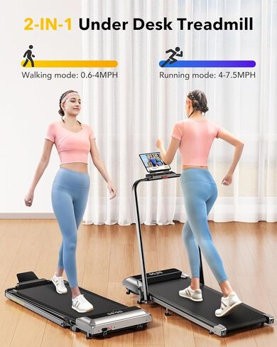 Walking Pad Under Desk Treadmill with Incline and Handle Bar, 2 in 1 Folding Treadmill for Home/Office Small, Portable Compact Treadmill with Remote Control, APP & LED Display 300LBS Capacity in Saudi Arabia