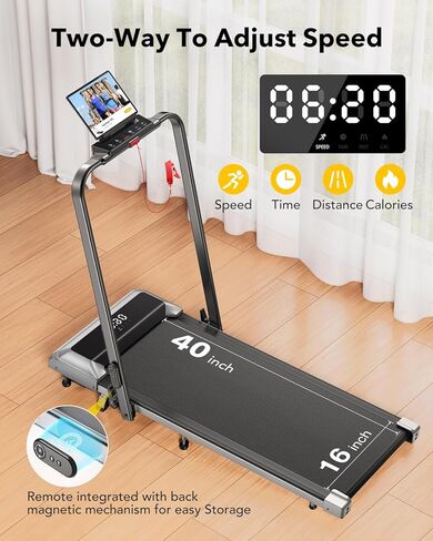 Walking Pad Under Desk Treadmill with Incline and Handle Bar, 2 in 1 Folding Treadmill for Home/Office Small, Portable Compact Treadmill with Remote Control, APP & LED Display 300LBS Capacity in Saudi Arabia