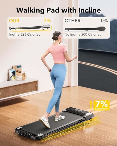 Walking Pad Under Desk Treadmill with Incline and Handle Bar, 2 in 1 Folding Treadmill for Home/Office Small, Portable Compact Treadmill with Remote Control, APP & LED Display 300LBS Capacity in Saudi Arabia