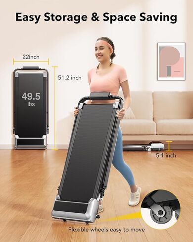Walking Pad Under Desk Treadmill with Incline and Handle Bar, 2 in 1 Folding Treadmill for Home/Office Small, Portable Compact Treadmill with Remote Control, APP & LED Display 300LBS Capacity in Saudi Arabia