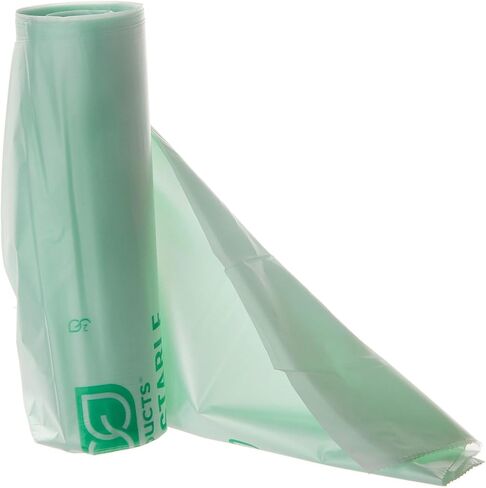 Eco-Products Compostable 13 Gallon Garbage Bags, Case of 200 Trash Bags, 8 Rolls, Plant Based PBAT & PLA, 24"x32", .88mil, Translucent Green, Renewable Resources, ASTM Compliant, BPI-Certified in Saudi Arabia