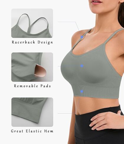 Comper Sports Bra for Women Low Support Y Back Workout Bras Sexy Spaghetti Thin Straps Yoga Bras with Removable Pads in Kuwait