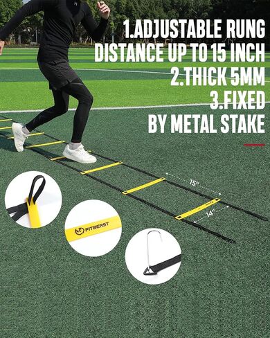 FitBeast Agility Ladder Agility Training Equipment | Includes Agility Ladder, 20 Cones, Resistance Rope, 4 Adjustable Hurdles, 5 Resistance Bands & Jump Rope, Agility Ladder Speed Training Equipment in Saudi Arabia